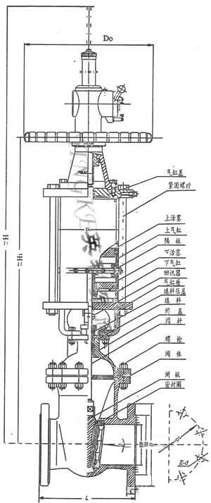 Z641F氣動閘閥外形尺寸圖