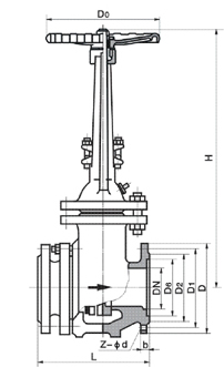 PZ41H/X排渣閘閥外形尺寸圖