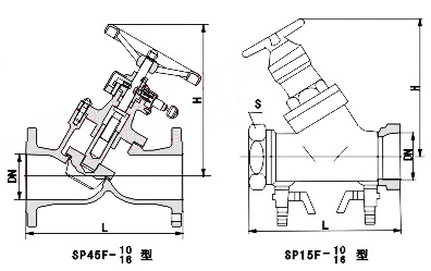 SP45、SP15靜態平衡閥外形尺寸圖